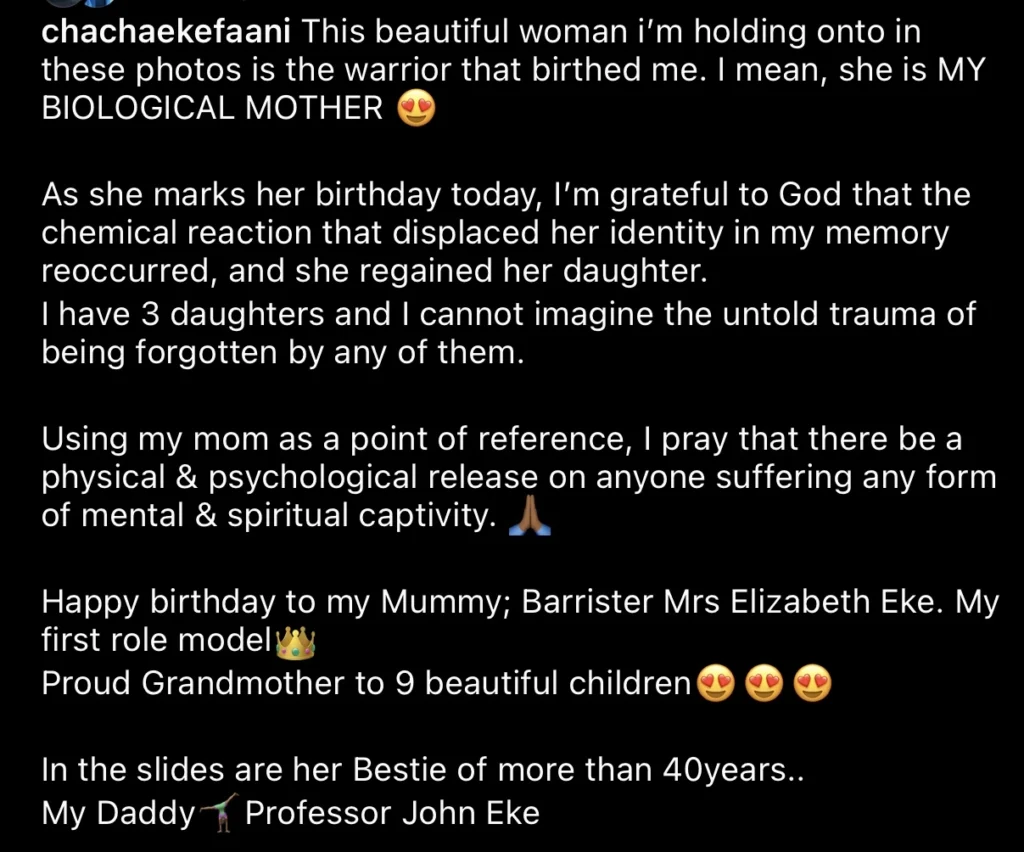 Chacha Eke finally reconciles with mother, celebrates her birthday