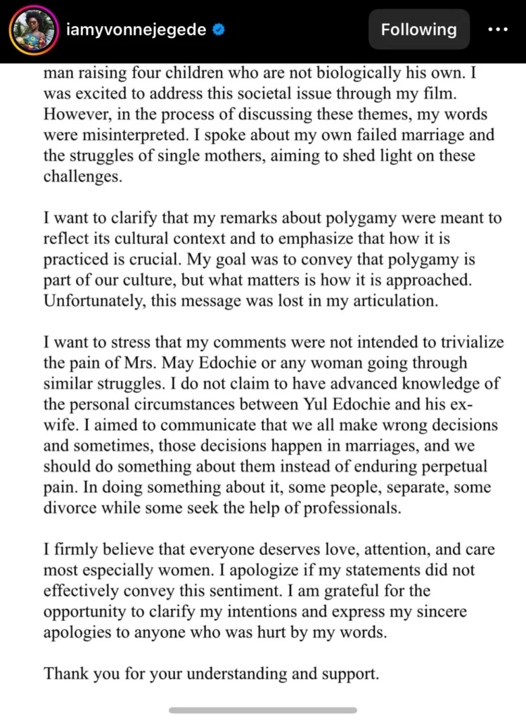 Yvonne Jegede pens public apology after recent podcast episode