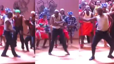 Students hail their jovial lecturer for dancing during a class presentation