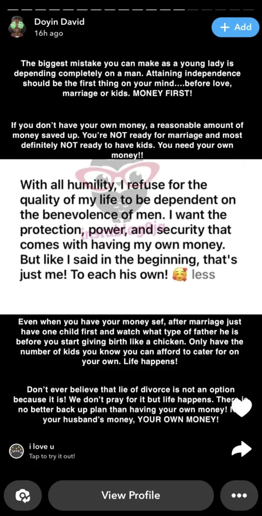 Doyin warns ladies intending to get married without having their own money 
