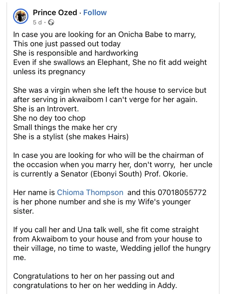 Man stuns the internet with marriage advertisement of his sister-in-law