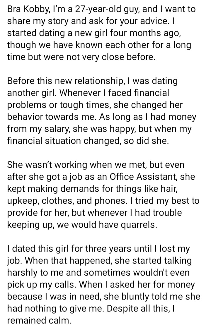 Man ex-girlfriend dumped job loss