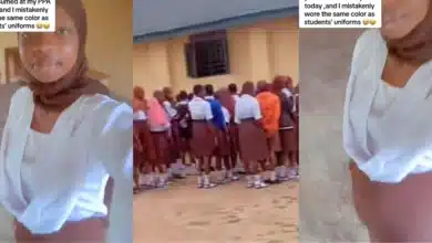 Corper in pains as her outfit matches uniform in the school she was assigned to