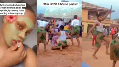 Nigerian lady in shock as boyfriend lies about going to a house party, leads dance at traditional function