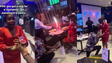 Nigerian lady expresses disbelief as boyfriend proposes marriage with ring she purchased for a customer