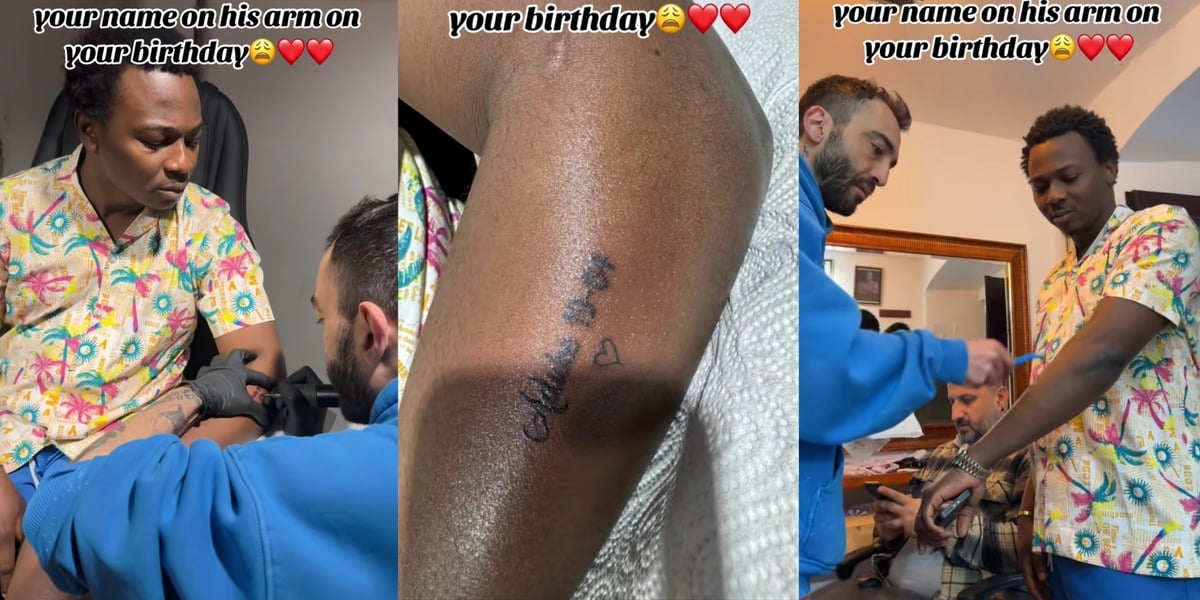 Nigerian man gets permanent tattoo of girlfriend's name, date of birth on her birthday