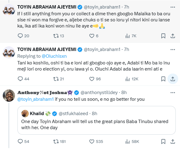 toyin abraham critics plans tinubu shared