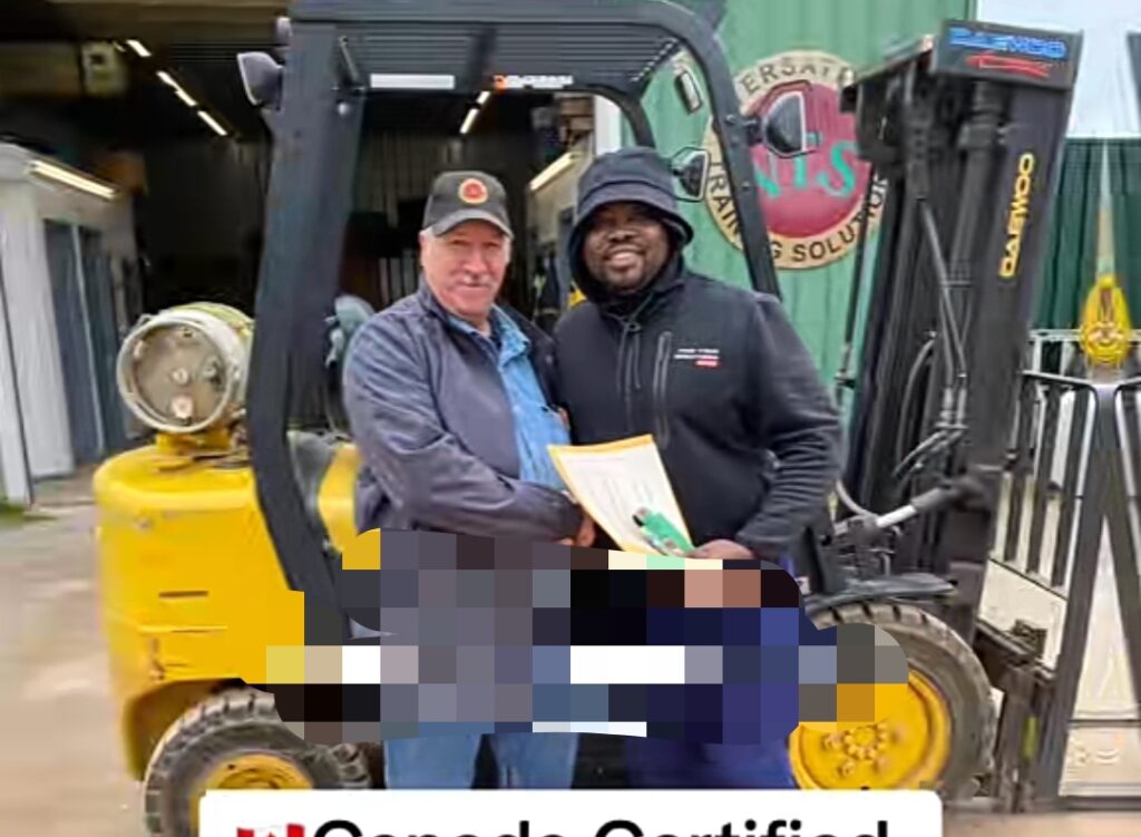 Man celebrates as he certified forklift driver in Canada