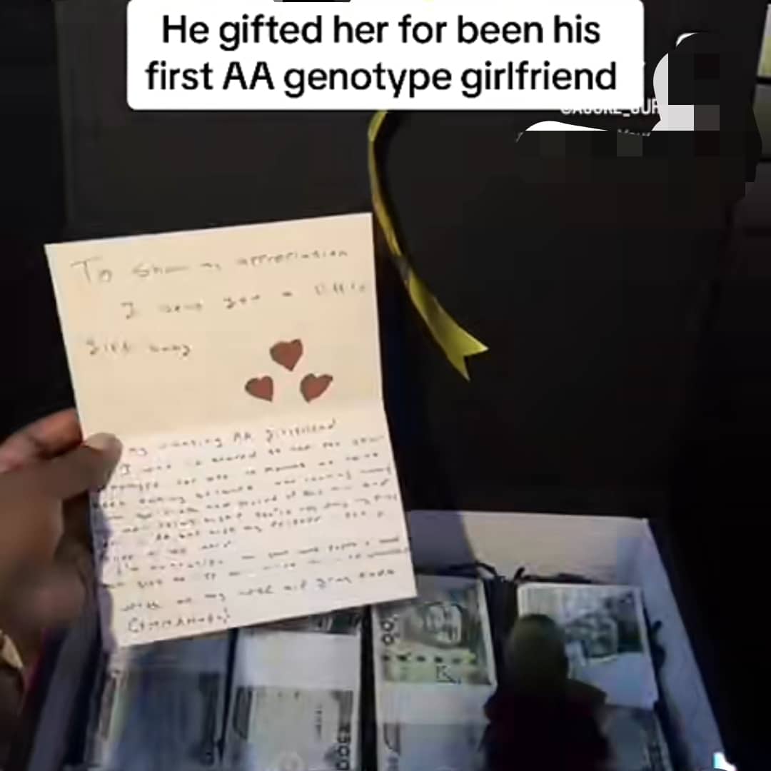 Nigerian man gifts girlfriend box of cash, love letter as first-ever girlfriend with AA genotype