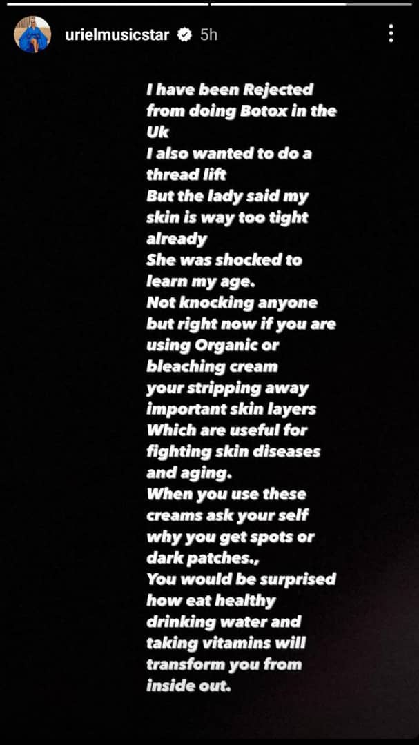 Uriel reveals she was rejected for Botox, thread lift procedures in the UK