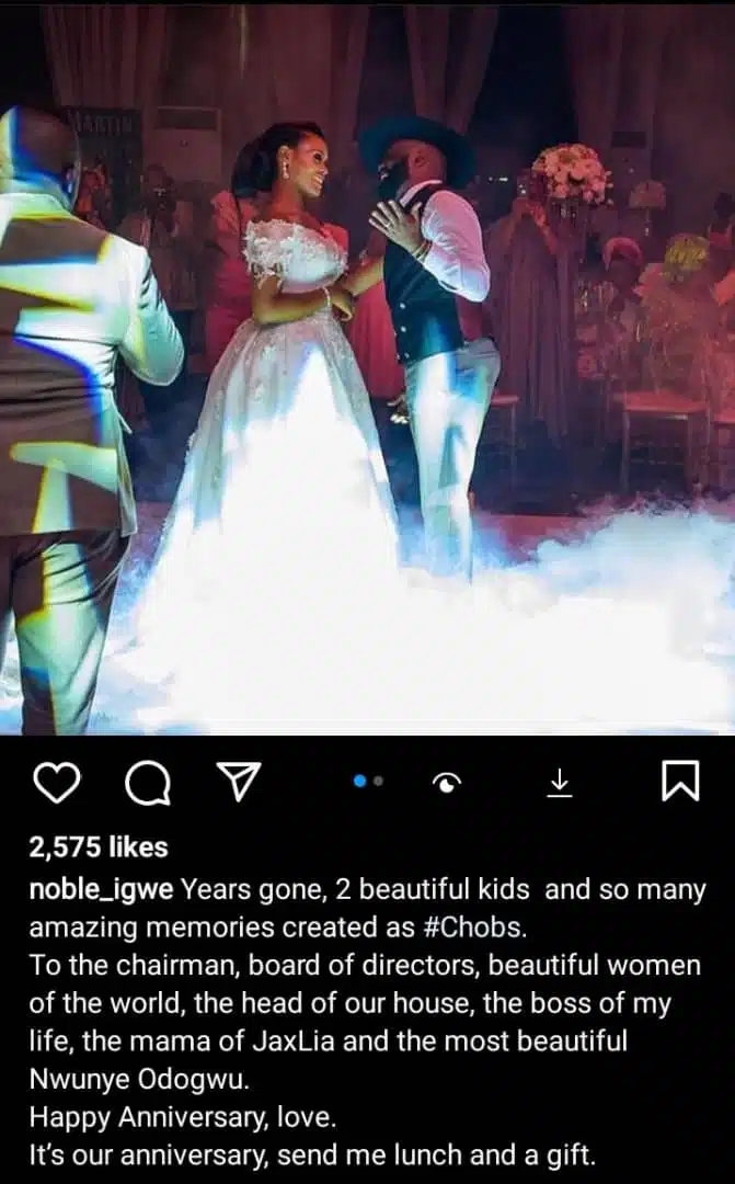 Noble Igwe celebrates wife on their wedding anniversary