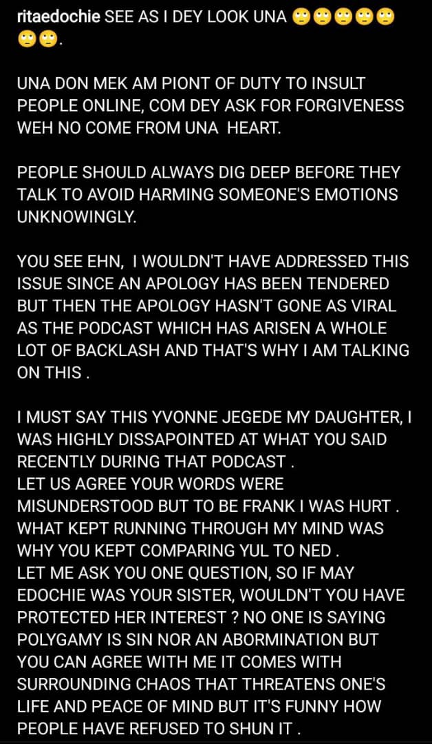 Rita Edochie tackles Yvonne Jegede for supporting Yul Edochie