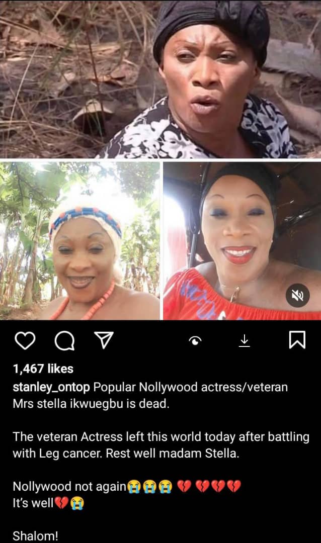 Tragedy strikes as veteran actress Stella Ikwuegbu passes on