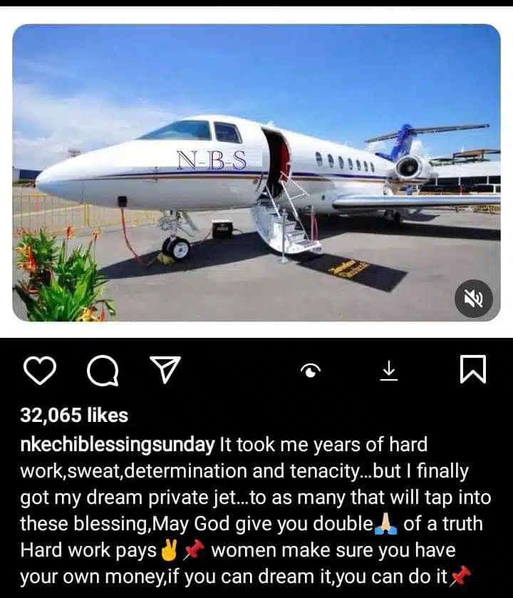 Nkechi Blessing taunts Ka3na as she flaunts her new jet