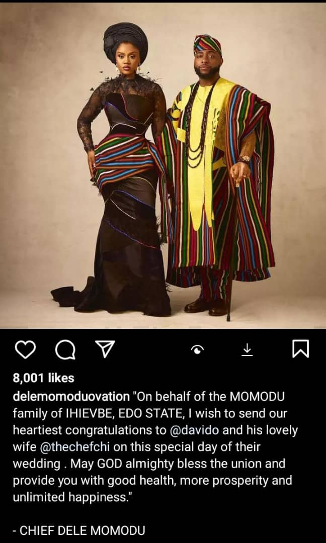 CHIVIDO24: Dele Momodu congratulates Davido and Chioma