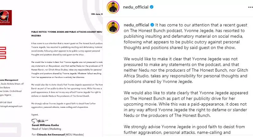 Yvonne Jegede was paid to be on show, her opinions were not pressured - Nedu