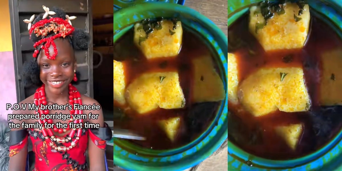 Nigerian lady breaks internet, shows off porridge yam prepared by brother's fiancée on first visit