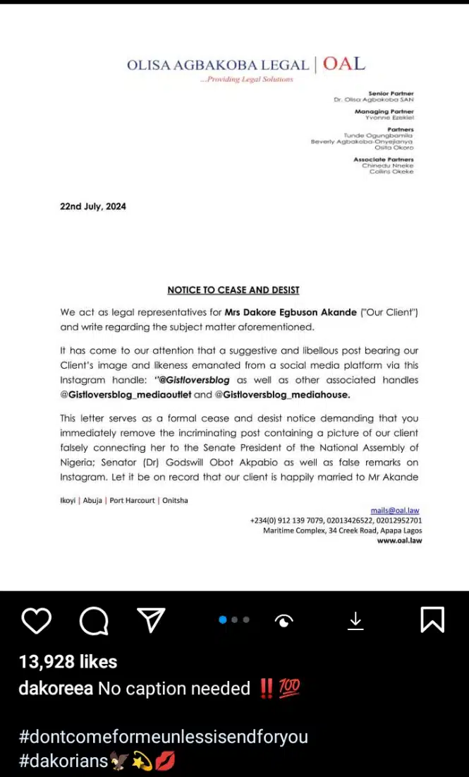 Dakore Egbuson files cease and desist letter against Gistlover blog