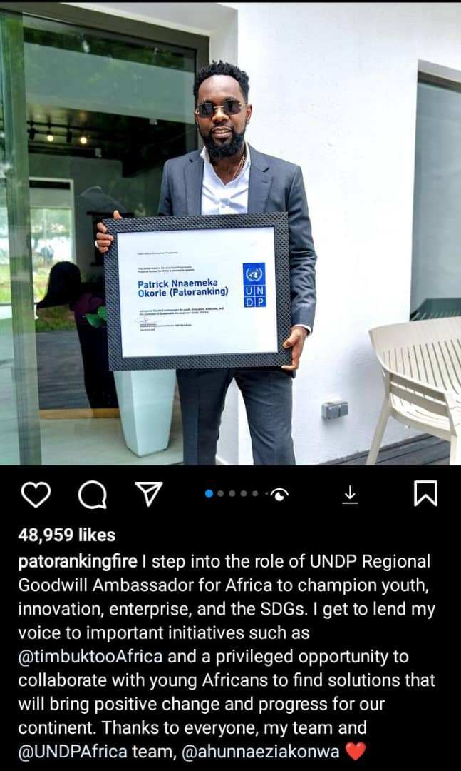 Patoranking celebrated as he becomes UNDP Regional Goodwill Ambassador for Africa