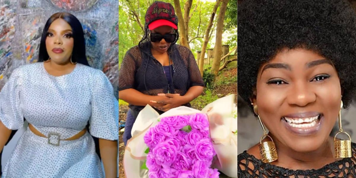 Empress Njamah visits Ada Ameh’s graveside with flowers on 2nd anniversary of her demise