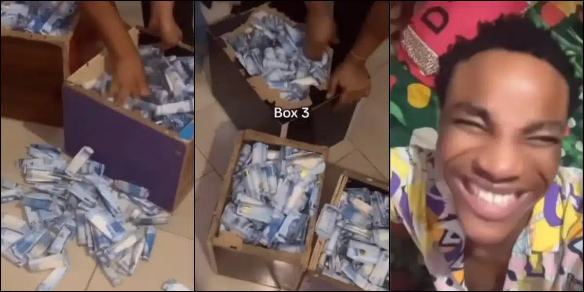 Man flaunts shipload of cash saved in his piggy bank