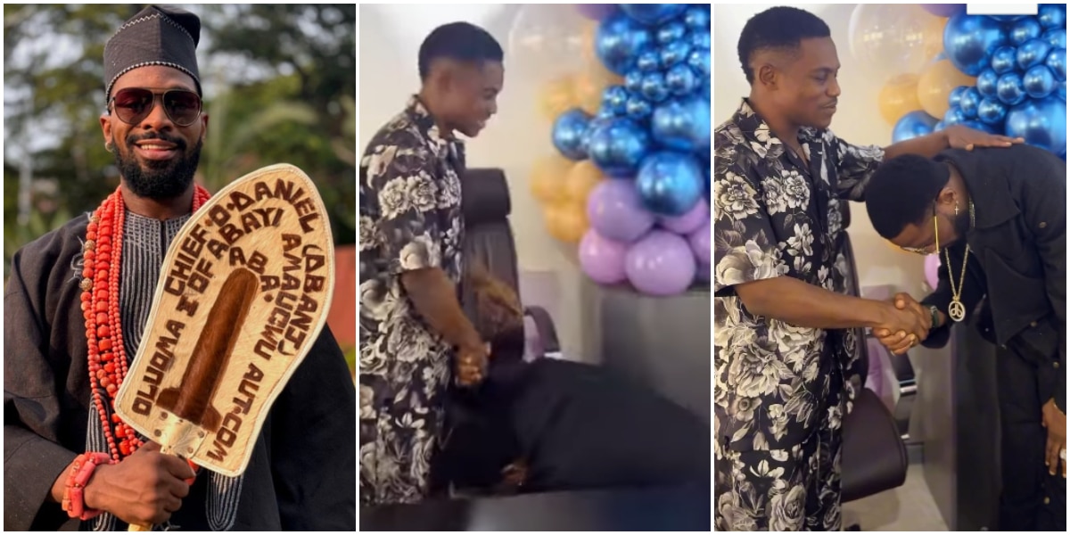D'Banj dragged online for 'prostrating' to Pastor Jerry Eze during his birthday visit