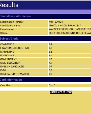 WAEC result of girl whose English grade spoiled her good results causes buzz online