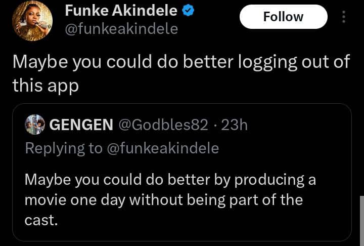 Funke Akindele slams netizen who advised her to stop starring in her movies