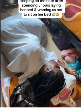 Lady puzzles over friend who chooses to sleep on the bare floor after arranging bed