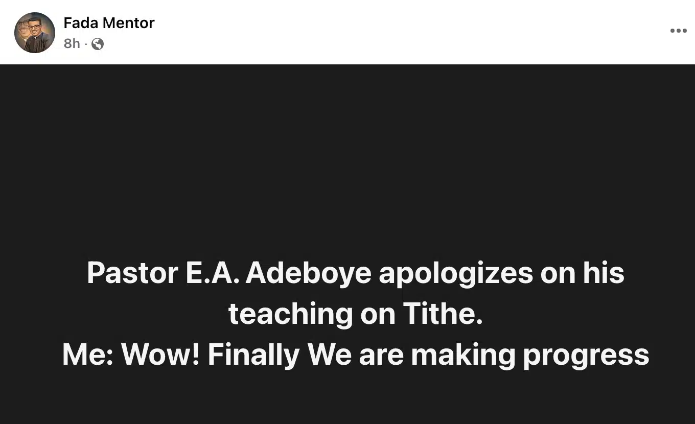 Catholic priest reacts to Adeboye’s apology on tithing "Finally" Catholic priest reacts to Adeboye’s apology on tithing "Finally"