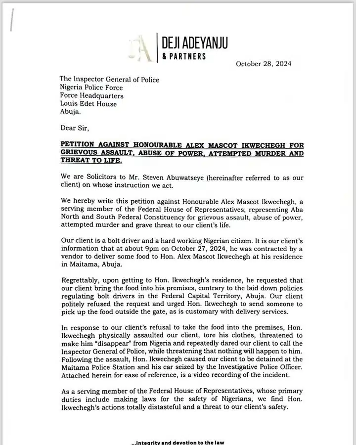 Honorable Alex Ikwechegh petitioned as Bolt driver shares side of story Honorable Alex Ikwechegh petitioned, Bolt driver shares side of story