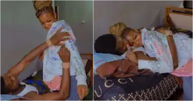 Lady celebrates with her man on sick bed after signing out event