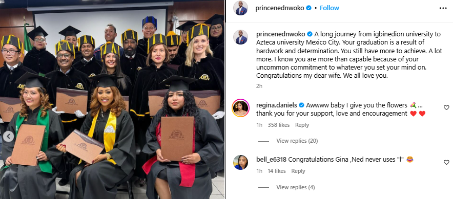 Ned Nwoko celebrates Regina Daniels’ graduation with lovely note
