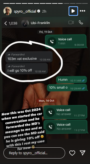 Spyro counters Ubi Franklin’s N10.5M debt claim, shares evidence Spyro counters Ubi Franklin’s N10.5M debt claim, shares evidence