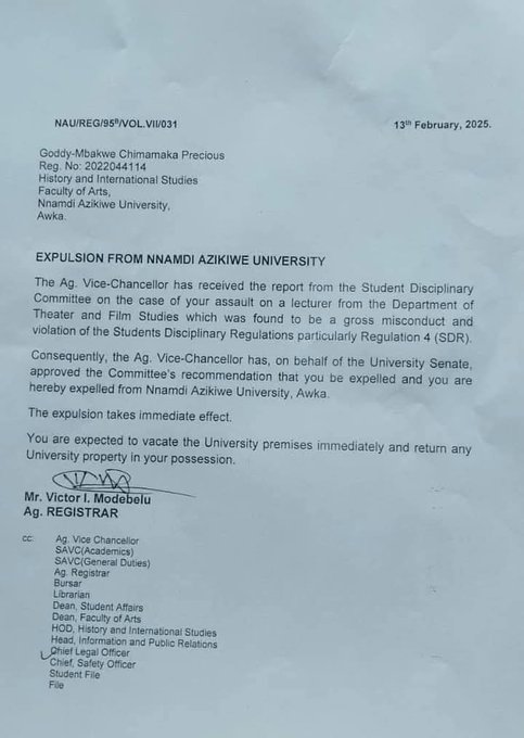 UNIZIK female student expelled by varsity