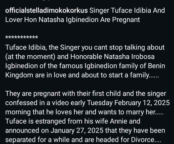 2Baba Idibia, Natasha Osawaru reportedly expecting first child