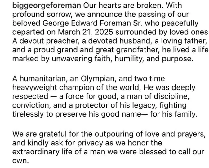 George Foreman Instagram post 