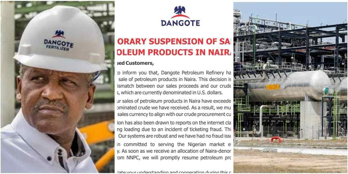 Dangote Refinery suspends sale of petrol in Naira