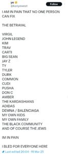 Kanye West names all the people who have betrayed him, includes names