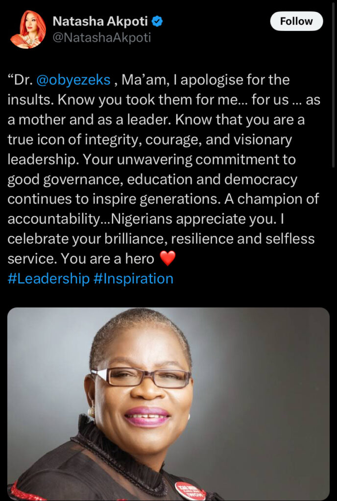 Natasha reacts as Oby Ezekwesili and Nwaebonyi trade insults in Senate
