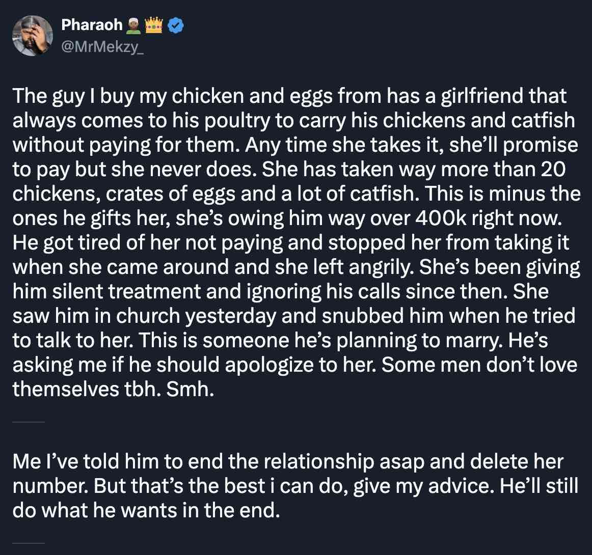 Man seeks advice as girlfriend accumulates N400K debt from his business