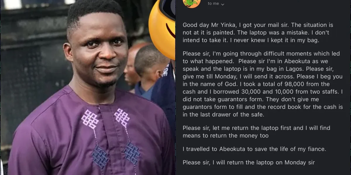 Business owner cries out as new staff absconds with laptop, cash, and loans