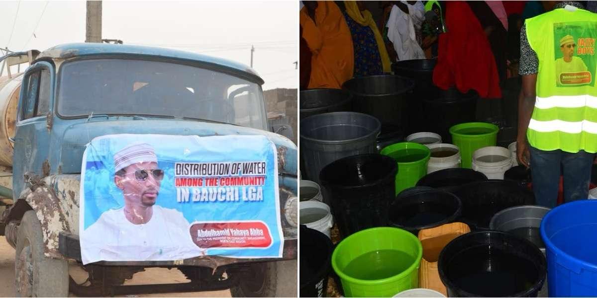 Nigerians shocked as presidential aide delivers water by tanker to Bauchi residents, mounts banner