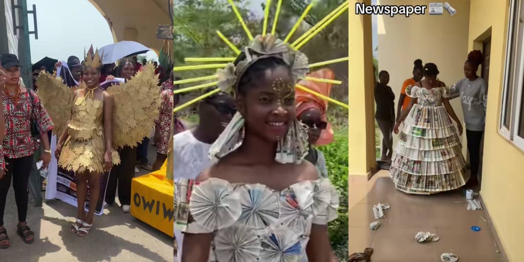FUOYE students trend online with outfits made from newspaper, carton, and balloons