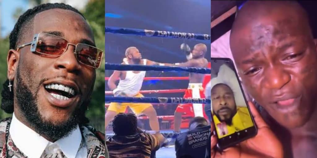 Portable begs for feature as Burna Boy rewards him after knocking out Speed Darlington in boxing match