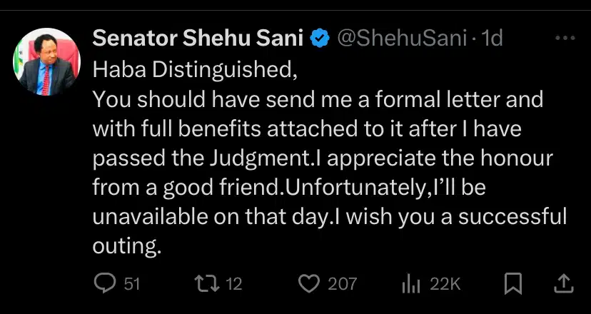Shehu Sani rejects appointment, gives reason