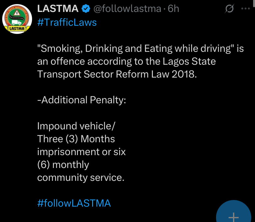 “Eating, drinking while driving could land you in jail” – LASTMA