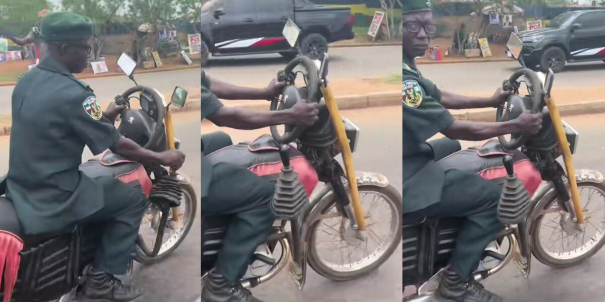 Lady baffled as she spots bike with steering and gear stick