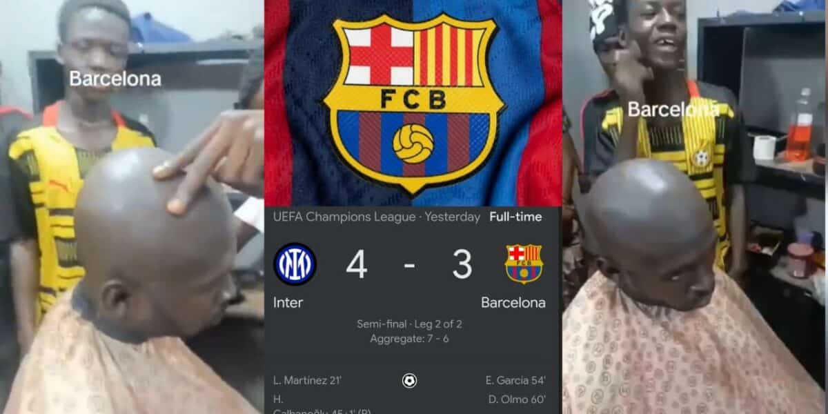 Barcelona fan keeps promise, gets hair shaved after team fails to beat Inter in champions league semifinal