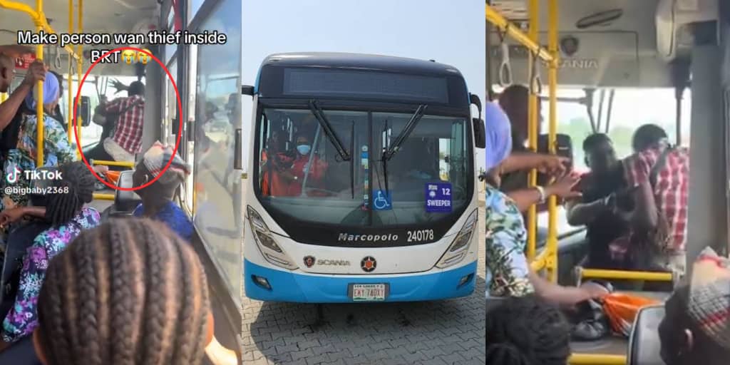 Drama in Lagos BRT as man is caught allegedly stealing from fellow passenger